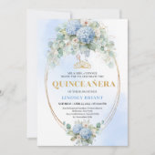 Refined Blue Flowers Gold Quinceañera Invitation Kaart (Voorkant)