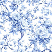 Refined Blue French Toile Roses Floral Table Runne Lange Tafelloper