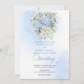 Refined Blue Hydrangea Floral Gold Wedding Invite Kaart (Voorkant)