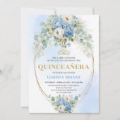 Refined Blue Peonies Eucalyptus Quinceañera Invite Kaart (Voorkant)