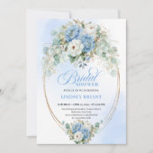 Refined Blue Peonies Floral Gold Bridal Shower Kaart (Voorkant)