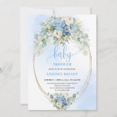 Refined Blue Peony Floral Eucalyptus Baby Shower  Kaart (Voorkant)