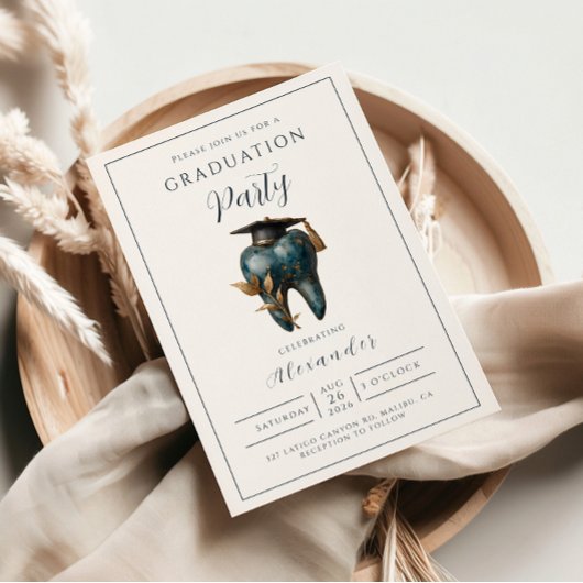 Refined Blue Tooth Laurel Graduation Kaart