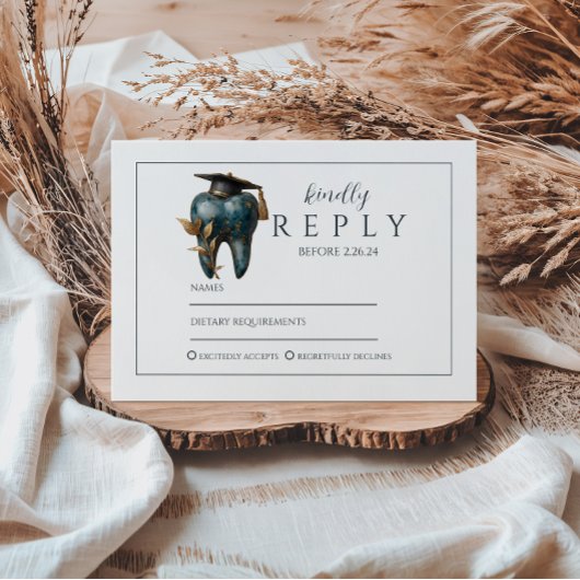 Refined Blue Tooth Laurel Graduation RSVP Kaartje