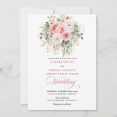 Refined Blush Floral Gold Wedding Invitation Kaart (Voorkant)