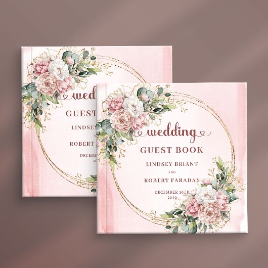 Refined Blush Pink Floral Greenery Wedding Guest  Gastenboek