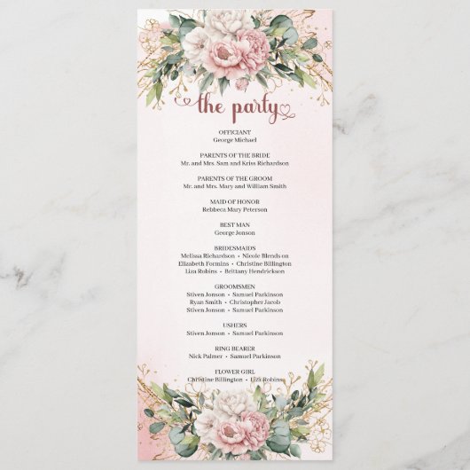 Refined Blush Pink Floral Greenery Wedding Program Programmakaart (Achterkant)