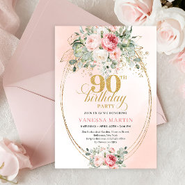 Refined Blush Roses Gold Minimal 90th Birthday  Kaart