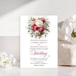 Refined Bohemian Ruby Red White Gold Invitation Kaart