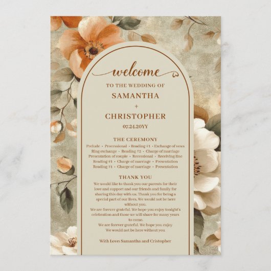 Refined Boho Copper Ivory Sage Wedding Program Programmakaart (Voorkant)