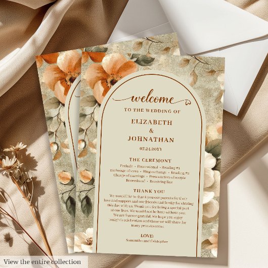 Refined Boho Copper Ivory Sage Wedding Program Programmakaart