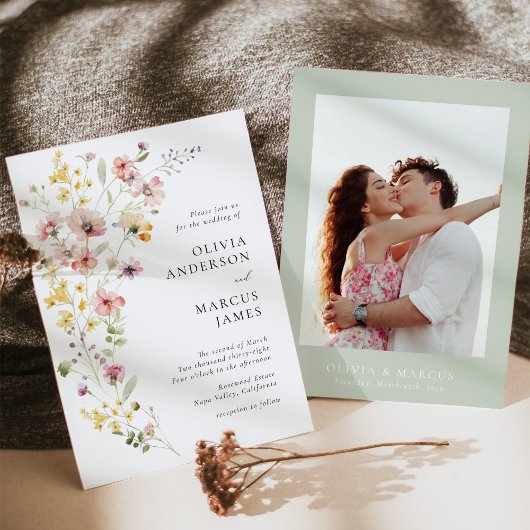 Refined Boho Meadow Wildflower Wedding Invitation Kaart