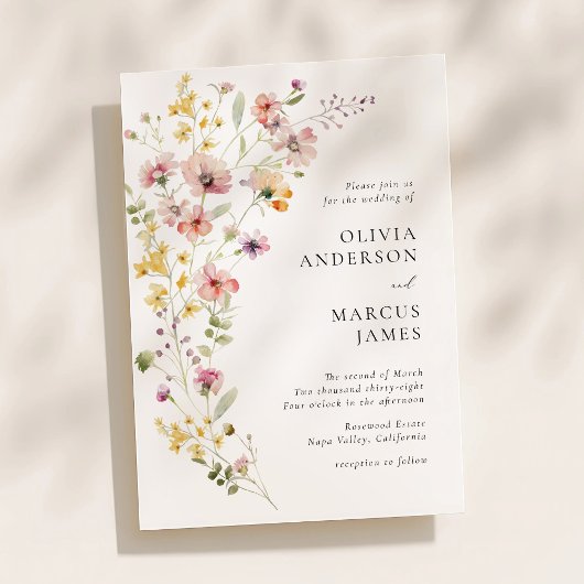 Refined Boho Meadow Wildflower Wedding Invitation Kaart