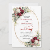 Refined Burgundy Boho Floral Wedding Invitation Kaart (Voorkant)