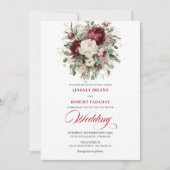 Refined Burgundy White Floral Wedding Invitation Kaart (Voorkant)