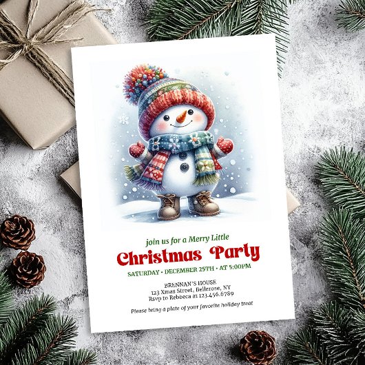 Refined Christmas cute snowman invite kids holiday Kaart