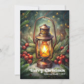 Refined Christmas lantern vintage pine wreath card Feestdagenkaart (Voorkant)