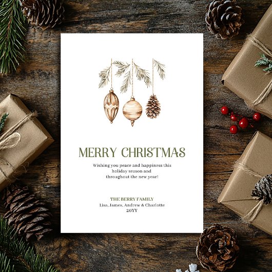 Refined Christmas Ornament Sage Beige Minimal Card Feestdagenkaart