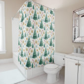 Refined Christmas trees watercolor shower accent Douchegordijn (In situ)
