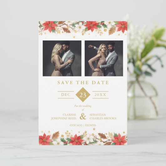 Refined Classic Christmas Garland Wedding Save The Date (Staand voorkant)