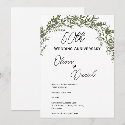Refined Classic Greenery Wedding Anniversary Kaart (Voorkant / Achterkant)