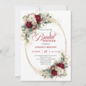 Refined Deep Red Floral Gold Bridal Shower Invite Kaart (Voorkant)