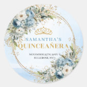 Refined Dusty Blue Gold Eucalyptus 15th Birthday  Ronde Sticker (Voorkant)