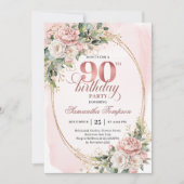 Refined Dusty Pink Gold Greenery 90th Birthday  Kaart (Voorkant)