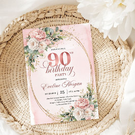 Refined Dusty Pink Gold Greenery 90th Birthday  Kaart
