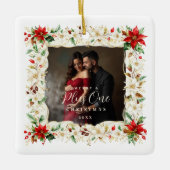 Refined Exquisite Floral Christmas Frame Holiday Keramisch Ornament (Voorkant)
