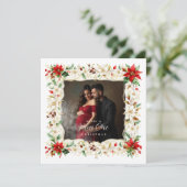 Refined Exquisite Floral Christmas Frame Photo Feestdagenkaart (Staand voorkant)