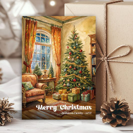 Refined festive scene card classic red green charm feestdagenkaart