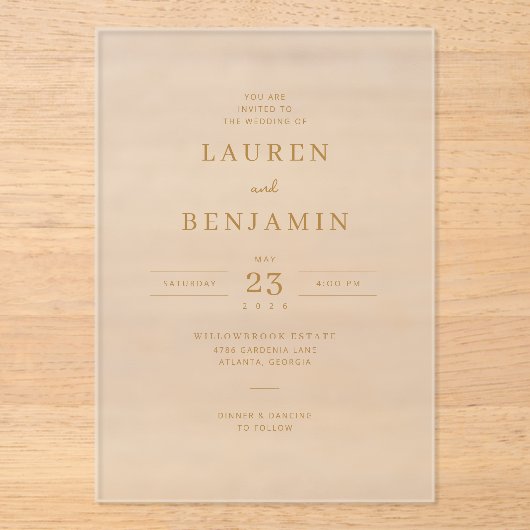 Refined Gold Calligraphy Acryl Uitnodigingen (Voorkant)