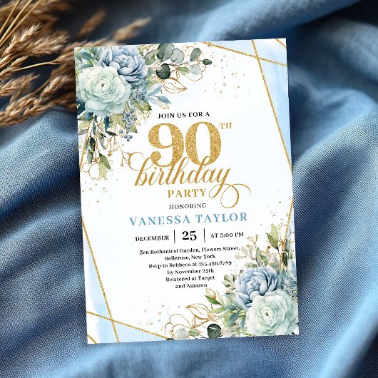 Refined gold frame style 90th birthday celebration kaart