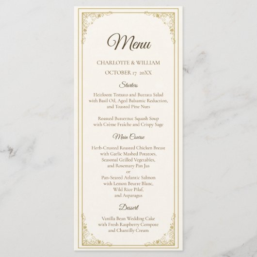 Refined Gold Frame Wedding Menu Card (Voorkant)