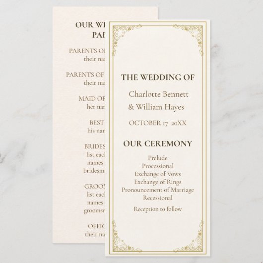 Refined Gold Frame Wedding Program Programmakaart (Voorkant / Achterkant)
