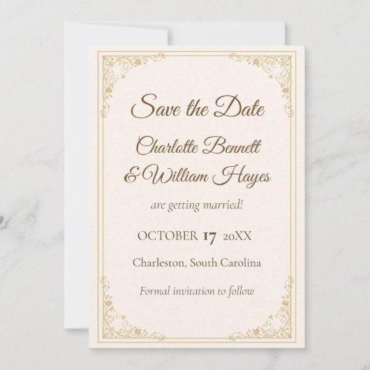 Refined Gold Frame Wedding Save the Date (Voorkant)