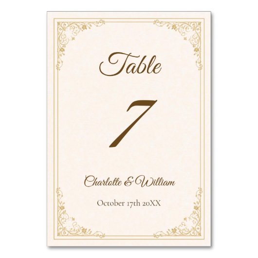 Refined Gold Frame Wedding Table Number Kaart (Voorkant)