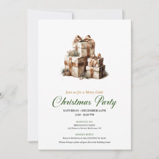Refined Green And Gold Christmas Gifts Invitation Kaart (Voorkant)