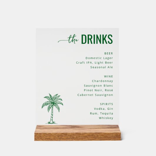 Refined Green Minimalist Beverage Menu Acryl Bord (Voorkant)
