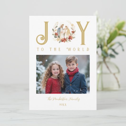 Refined Holy Nativity Joy To The World Quote Feestdagenkaart (Staand voorkant)