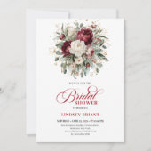 Refined Maroon Floral Gold Bridal Shower Invitatio Kaart (Voorkant)