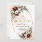 Refined Marsala Floral Gold Quinceañera Invitation Kaart (Voorkant)
