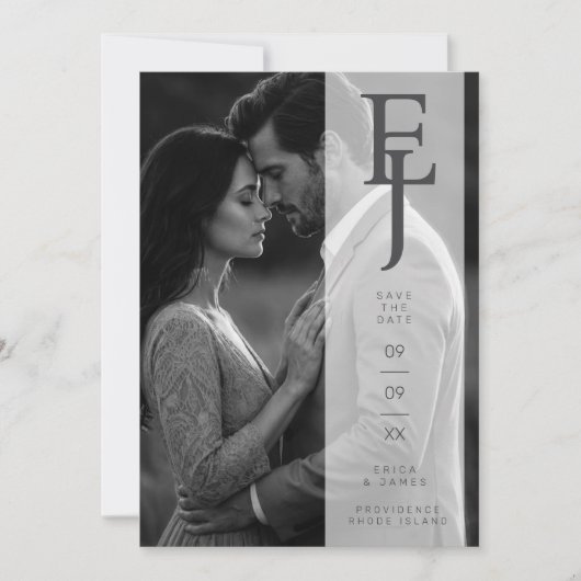 Refined Minimalist Grey Photo Card Wedding Initial Save The Date (Voorkant)