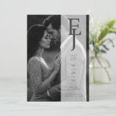 Refined Minimalist Grey Photo Card Wedding Initial Save The Date (Staand voorkant)