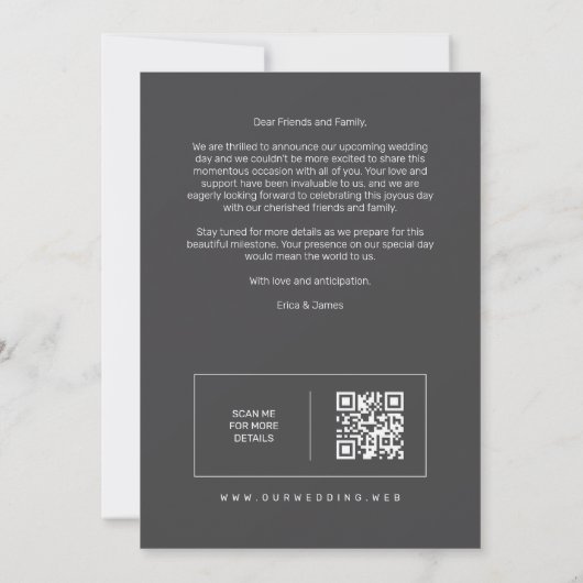 Refined Minimalist Grey Photo Card Wedding Initial Save The Date (Achterkant)