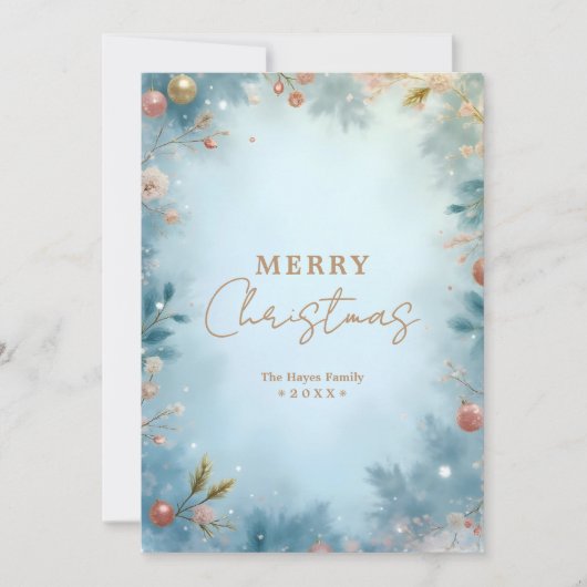 Refined Minimalist Light Blue and Gold Nordic  Feestdagenkaart (Voorkant)