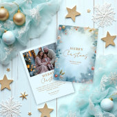 Refined Minimalist Light Blue and Gold Nordic  Feestdagenkaart