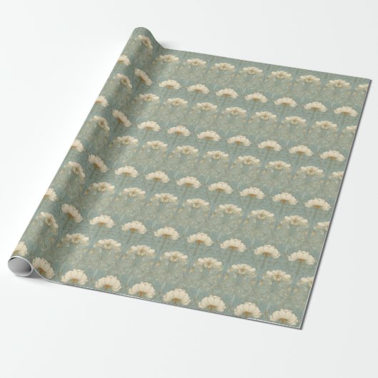 Refined Mint Floral Pattern Cadeaupapier (Uitgerold)