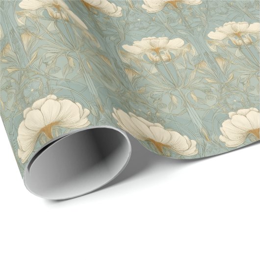Refined Mint Floral Pattern Cadeaupapier (Rol Hoek)